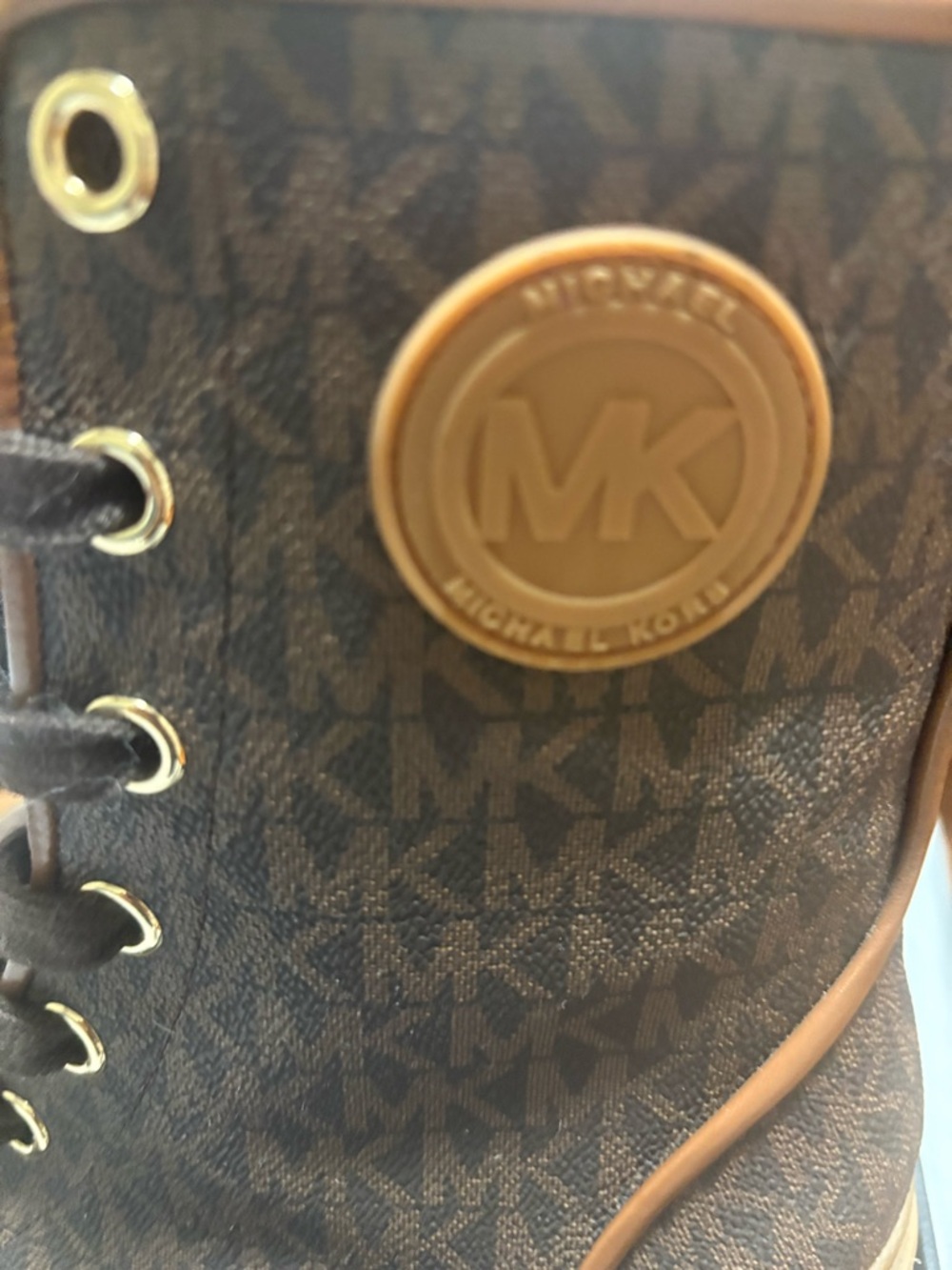 💛 Michael Kors- Corey Logo Signature Combat Boots 🤎 - Picture 2 of 9